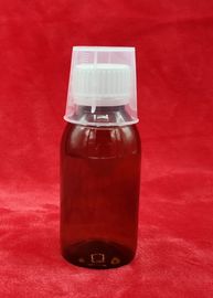 Сломленная бутылка сиропа медицины доказательства, пластиковые контейнеры сиропа с измеряя чашкой